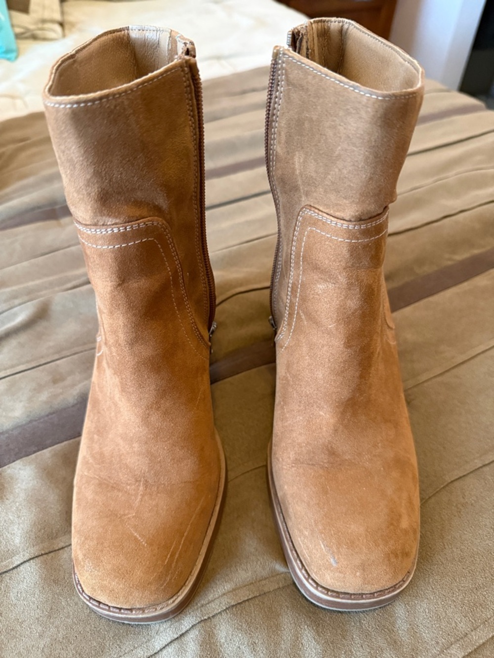 Universal Thread Tan Suede Mid-Calf Heeled Boots